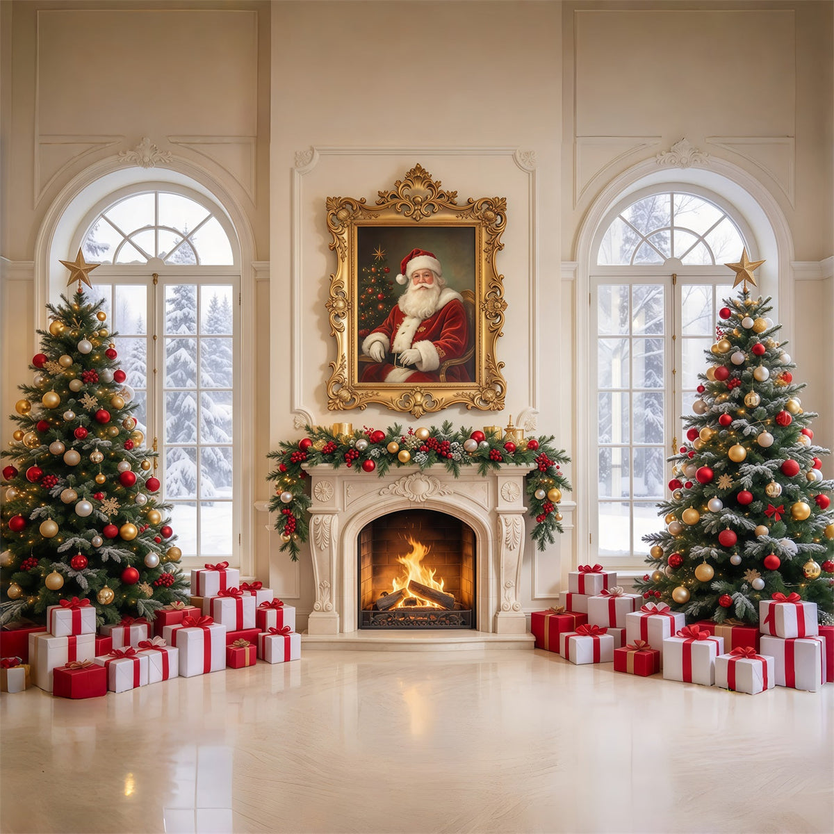 Backdrop For Santa Pictures Window Fireplace Display Santa Photoshoot Backdrop UK GQ69-113