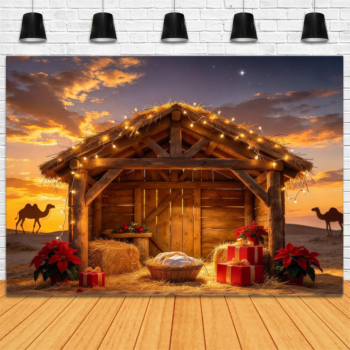 Bethlehem Scene Backdrop Stable Desert Barn Sunset Nativity Set Backdrop UK GQ69-114