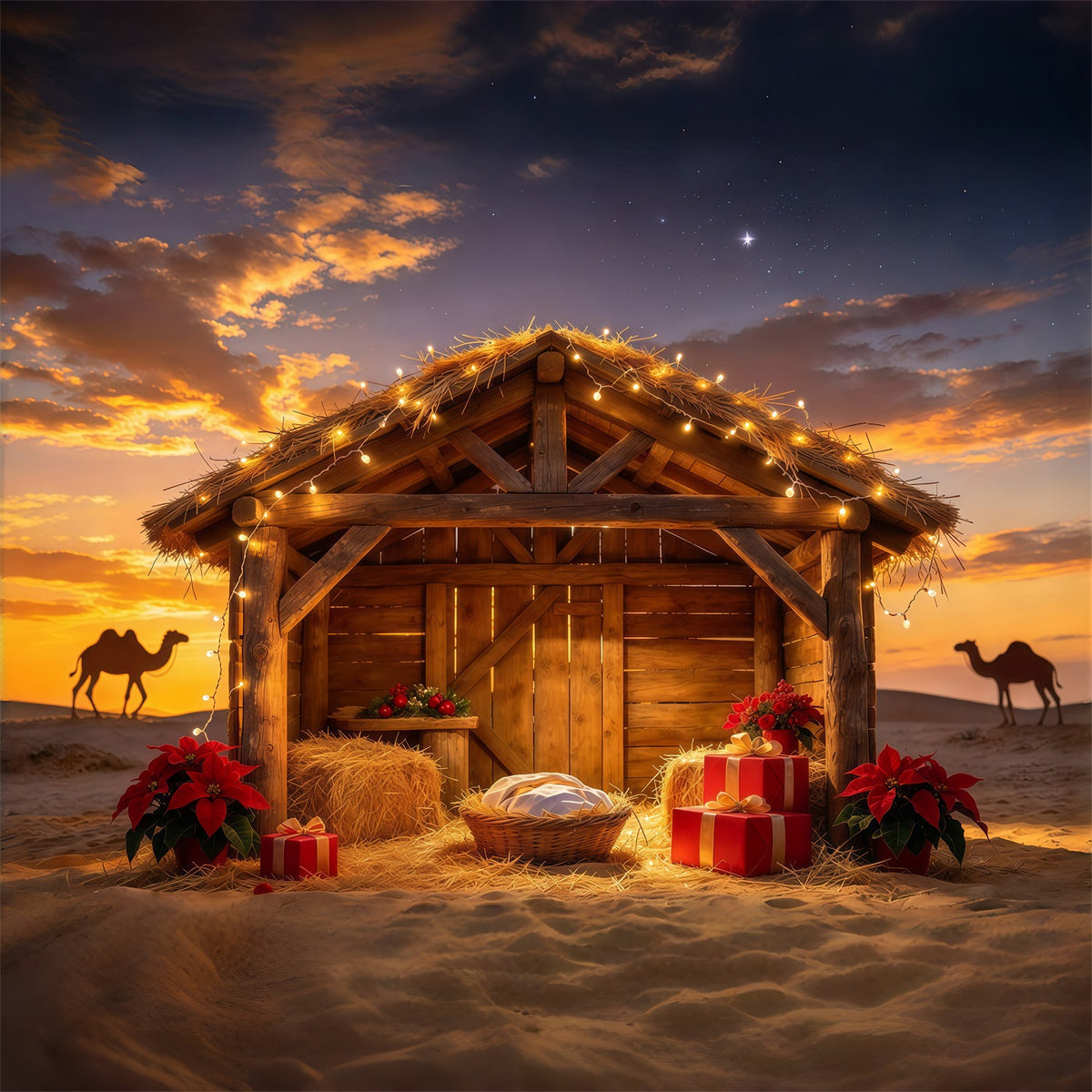 Bethlehem Scene Backdrop Stable Desert Barn Sunset Nativity Set Backdrop UK GQ69-114