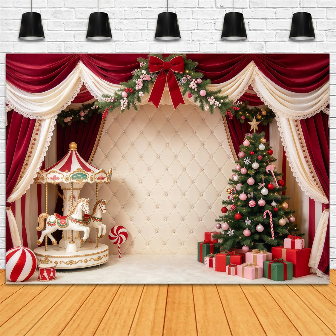 Family Christmas Photo Backdrop Velvet Carousel Tree Cute Christmas Backdrops UK GQ69-115