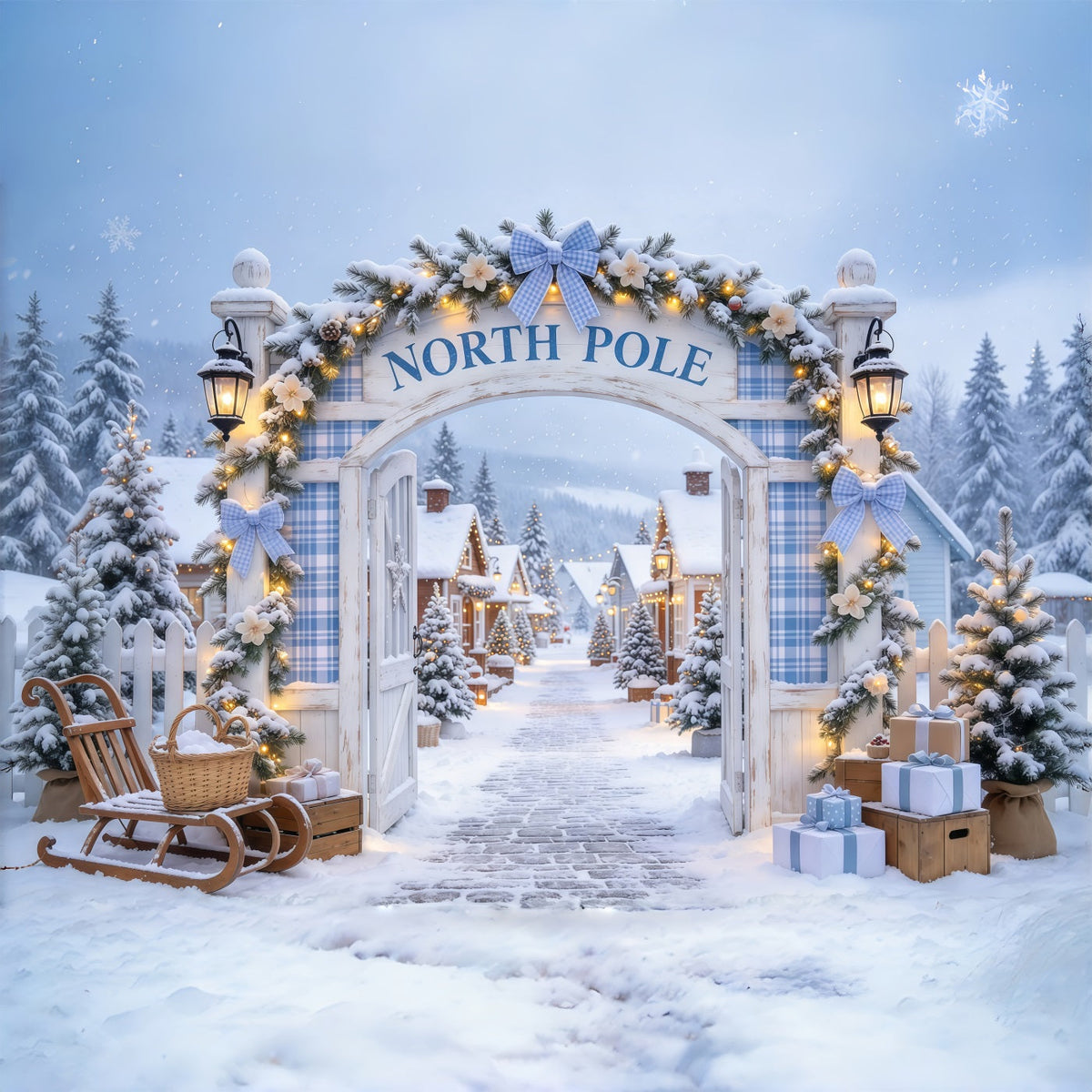 Christmas North Pole Backdrop Snowy Village Gateway Christmas Concert Backdrop UK GQ69-116