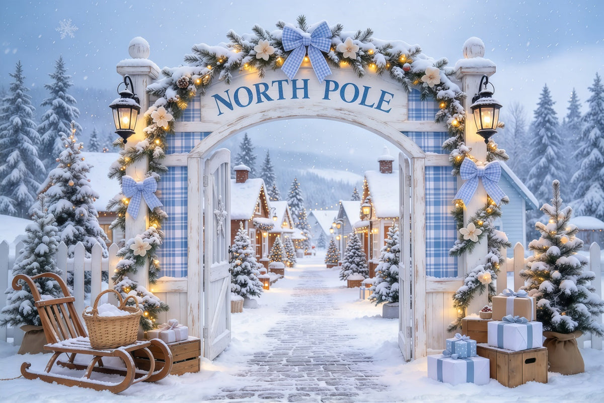 Christmas North Pole Backdrop Snowy Village Gateway Christmas Concert Backdrop UK GQ69-116