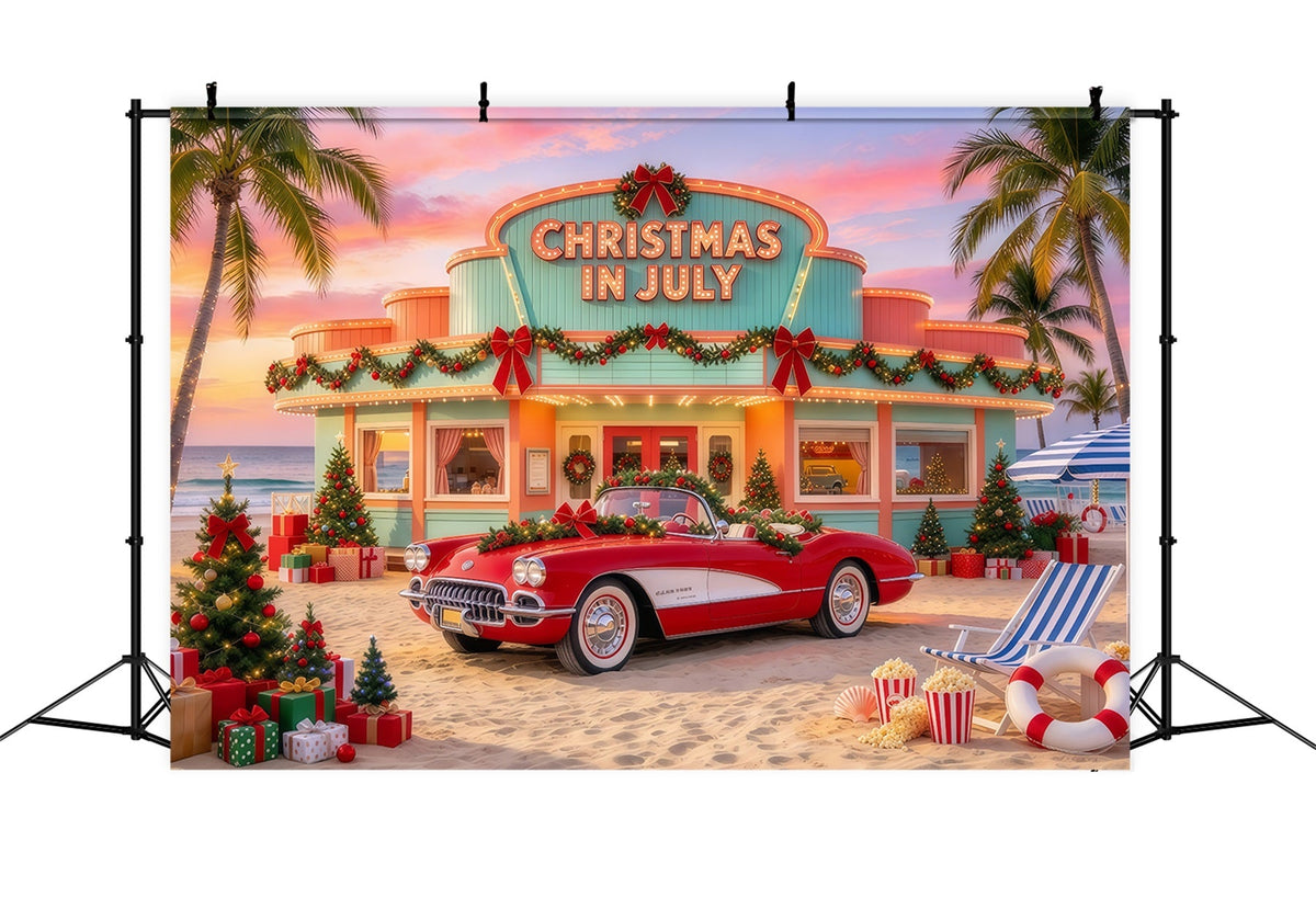 Christmas In July Photo Backdrop Tropical Holiday Car Christmas Tree Wedding Backdrop UK GQ69-117