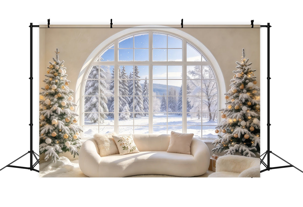 Christmas Couch Backdrop Snowy Arched Window Lounge Christmas Presents Backdrop UK GQ69-120