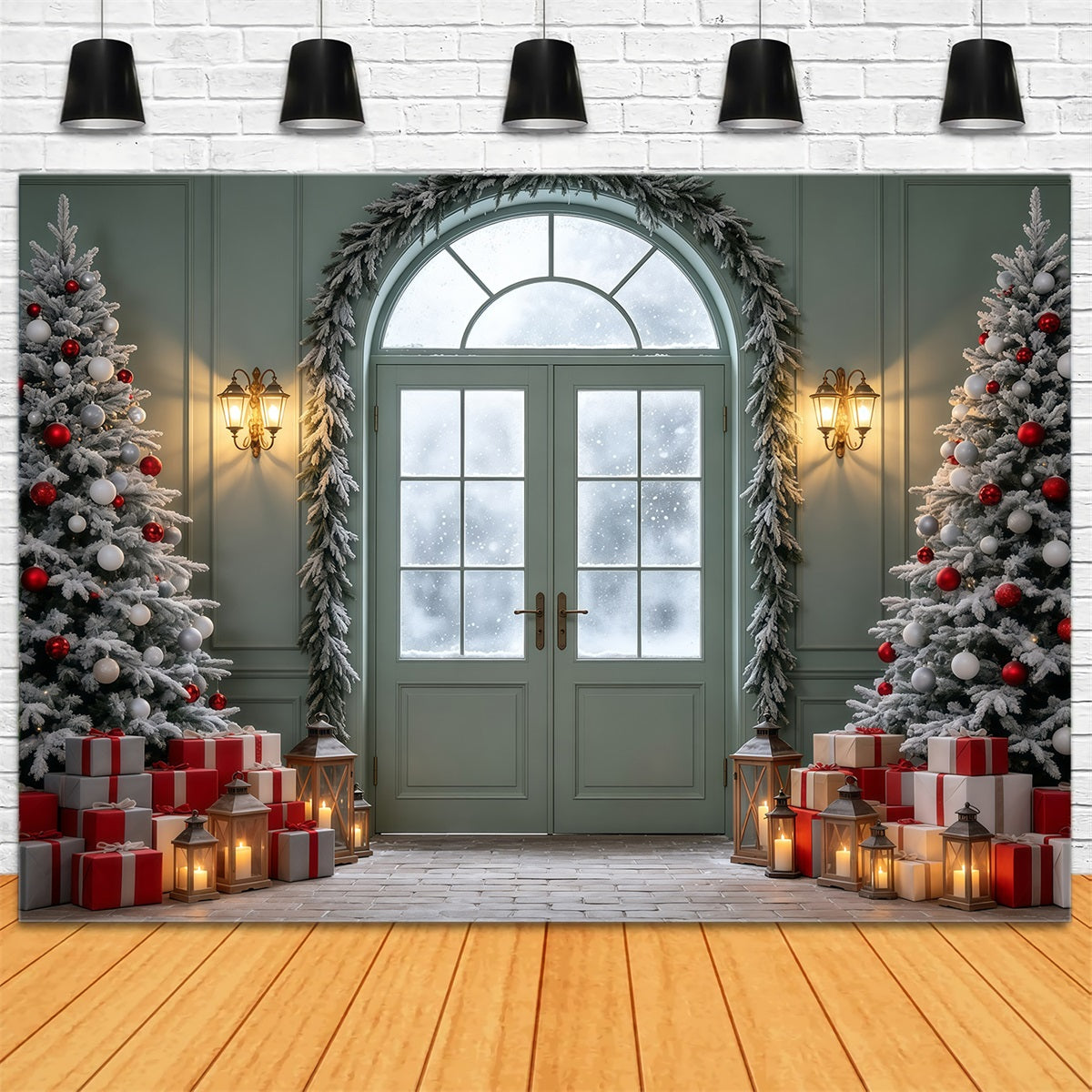 Christmas Themed Backdrops Frosted Arch Door Display Christmas Photo Backdrop UK GQ69-19