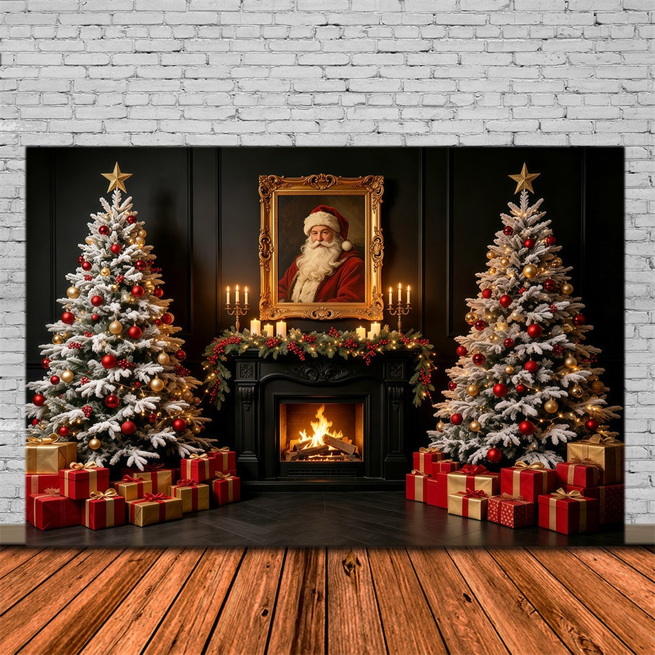 Christmas Santa Backdrop Dark Fireplace Santa Portrait Photo Christmas Backdrop UK GQ69-2