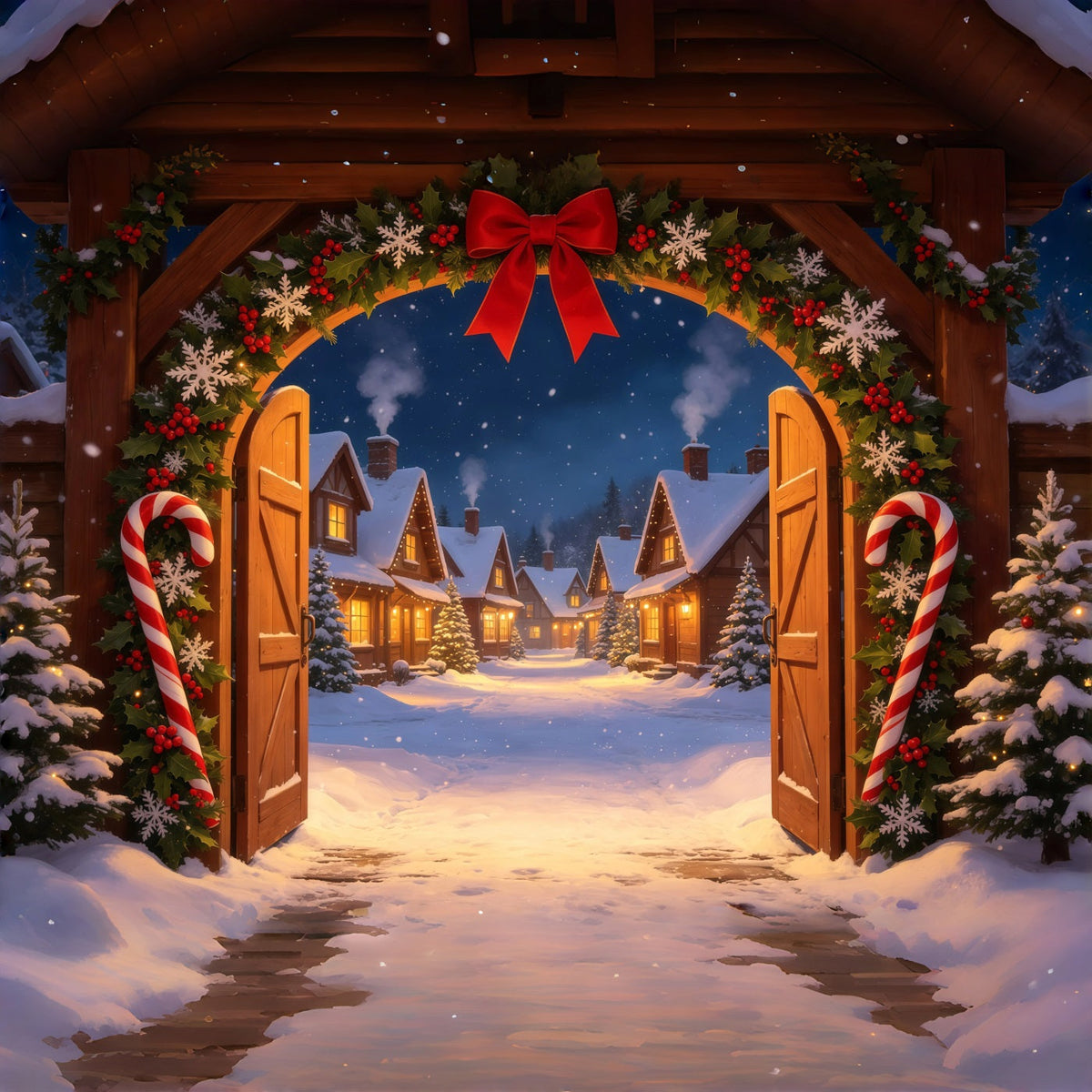 Candyland Christmas Backdrop Candy Cane Village Gateway Christmas Photo Backdrops UK GQ69-20