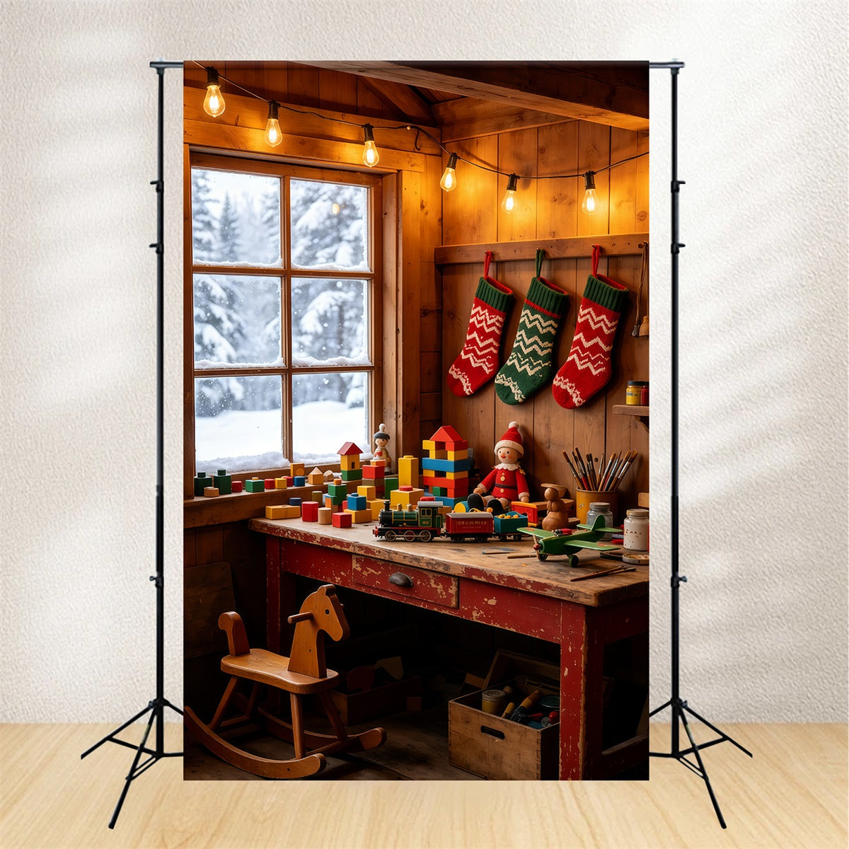 Rustic Christmas Backdrop Cozy Cabin Toy Corner Indoor Christmas Backdrop UK GQ69-39