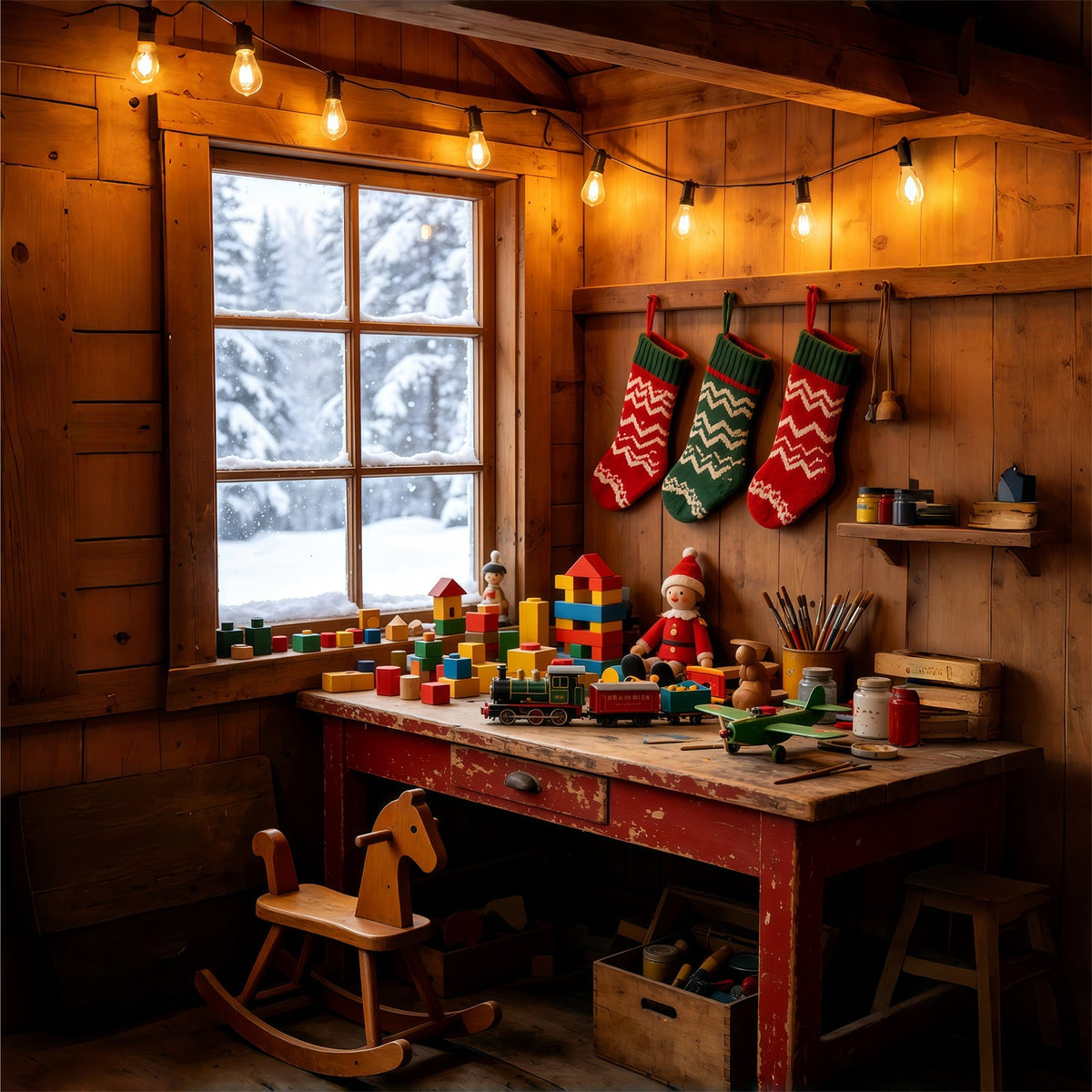 Rustic Christmas Backdrop Cozy Cabin Toy Corner Indoor Christmas Backdrop UK GQ69-39