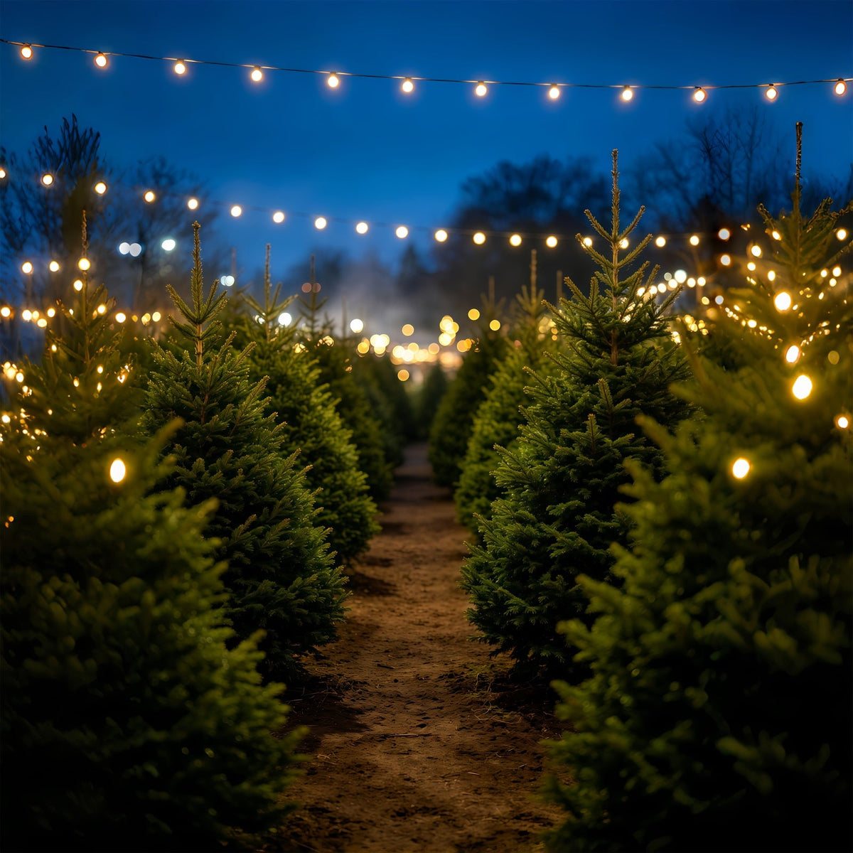 Christmas Tree Backdrop Nighttime Pine Tree Pathway Indoor Christmas Backdrops UK GQ69-49