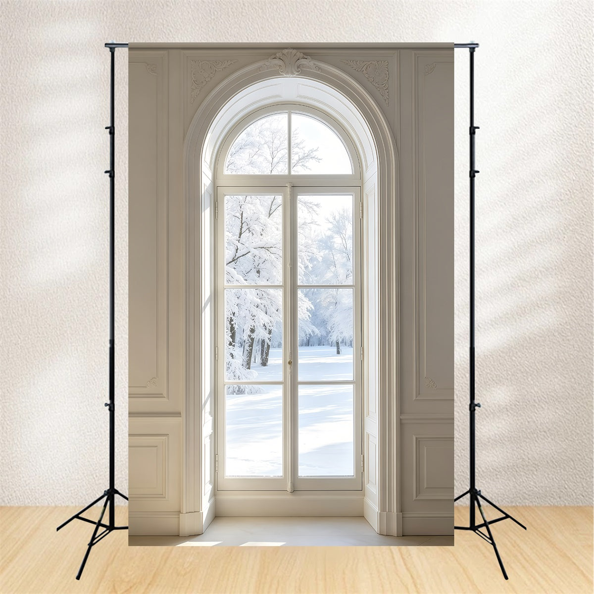 White Christmas Backdrop Elegant Arched Window View Wall Backdrop Christmas UK GQ69-51