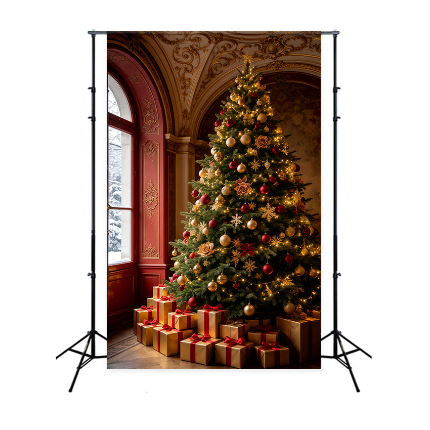 Victorian Christmas Backdrop Royal Red Hall Tree Large Christmas Backdrops UK GQ69-65