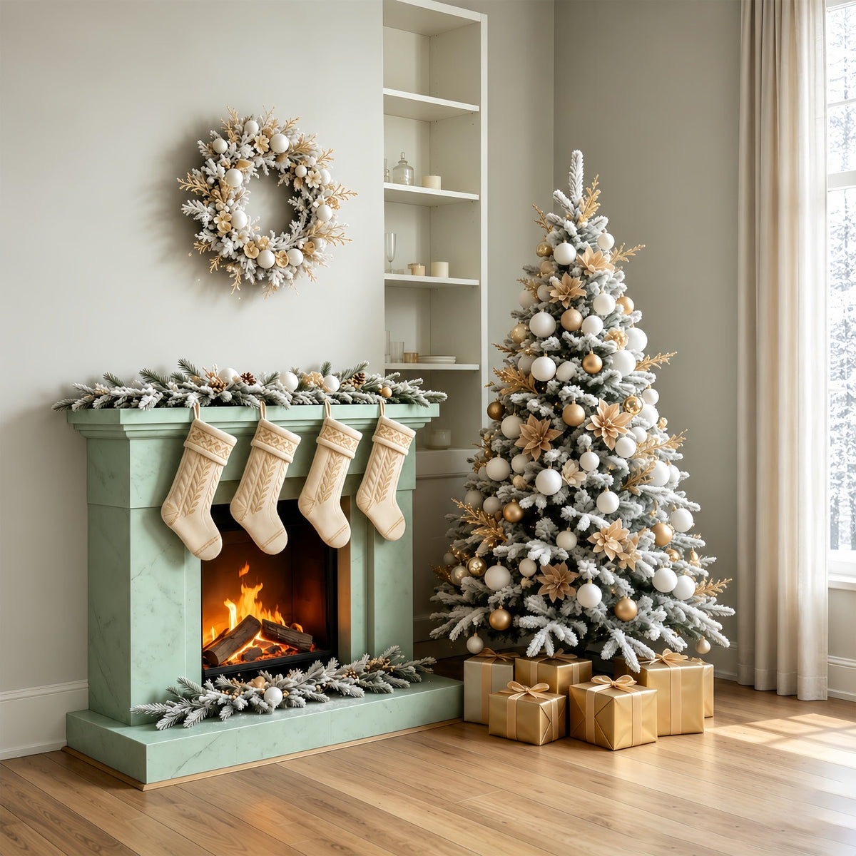 Christmas Room Backdrop Minimal White Fireplace Stockings Christmas Wall Backdrop UK GQ69-66