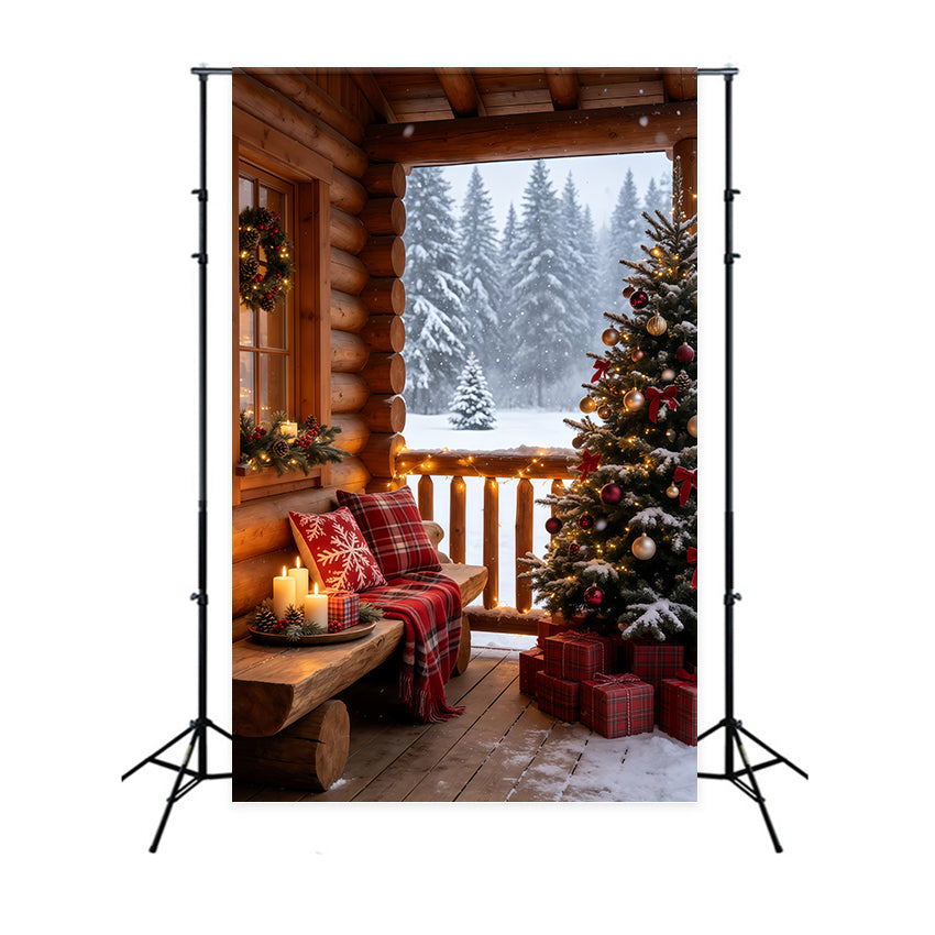 Rustic Christmas Backdrop Cozy Snowy Cabin Balcony Backdrops Christmas UK GQ69-69