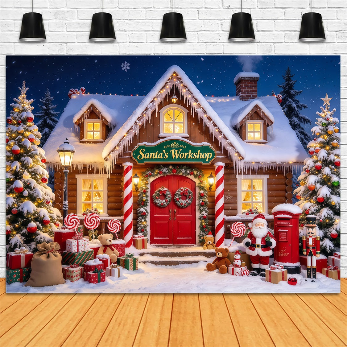 Christmas Photo Shoot Backdrop Snowy Santa Workshop Display Christmas Workshop Backdrop UK GQ69-71