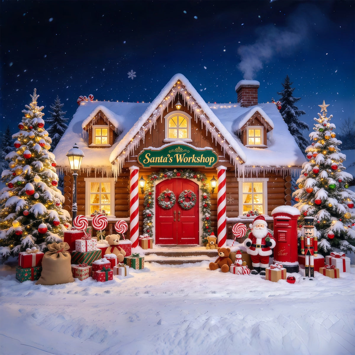 Christmas Photo Shoot Backdrop Snowy Santa Workshop Display Christmas Workshop Backdrop UK GQ69-71