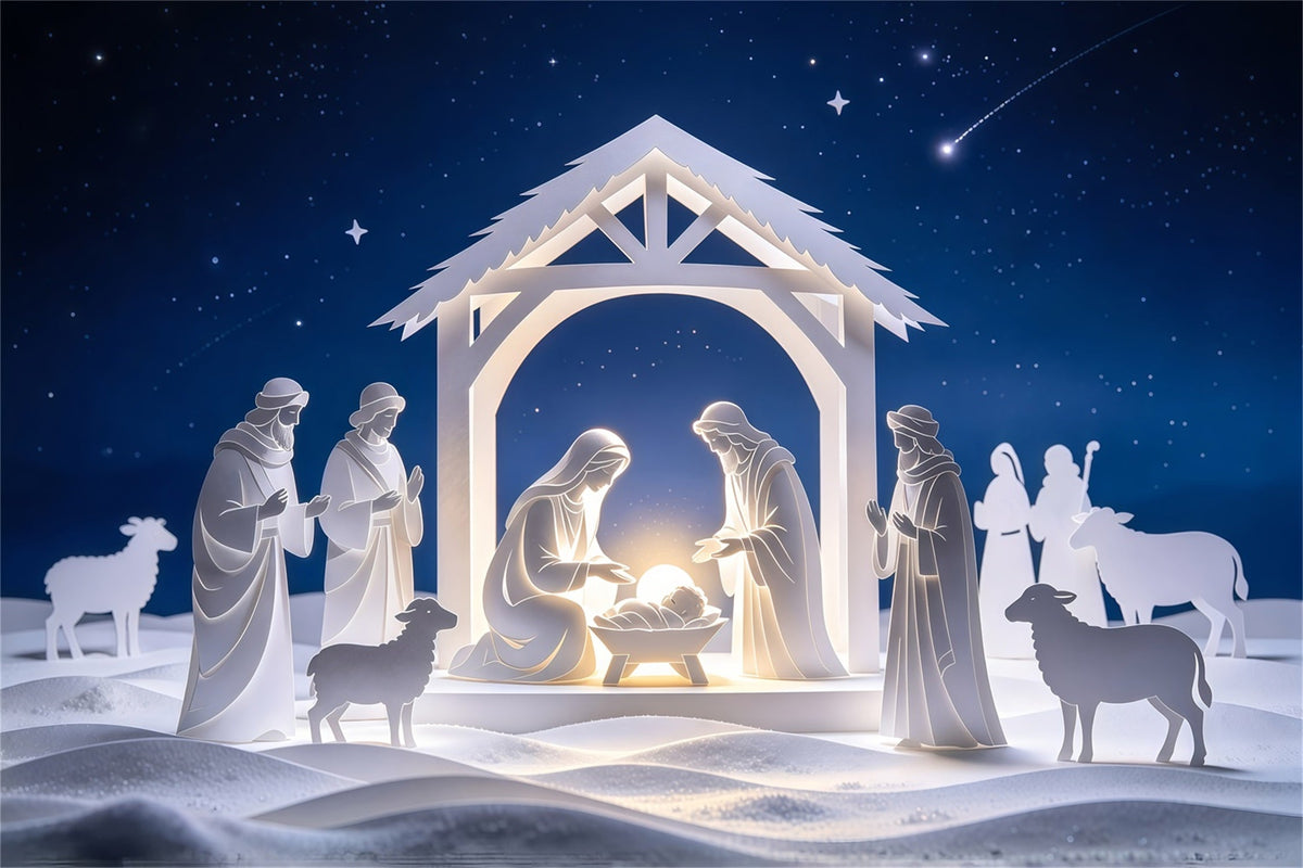 Christian Christmas Backdrop Paper Cut Nativity Night Gothic Christmas Backdrop UK GQ69-75
