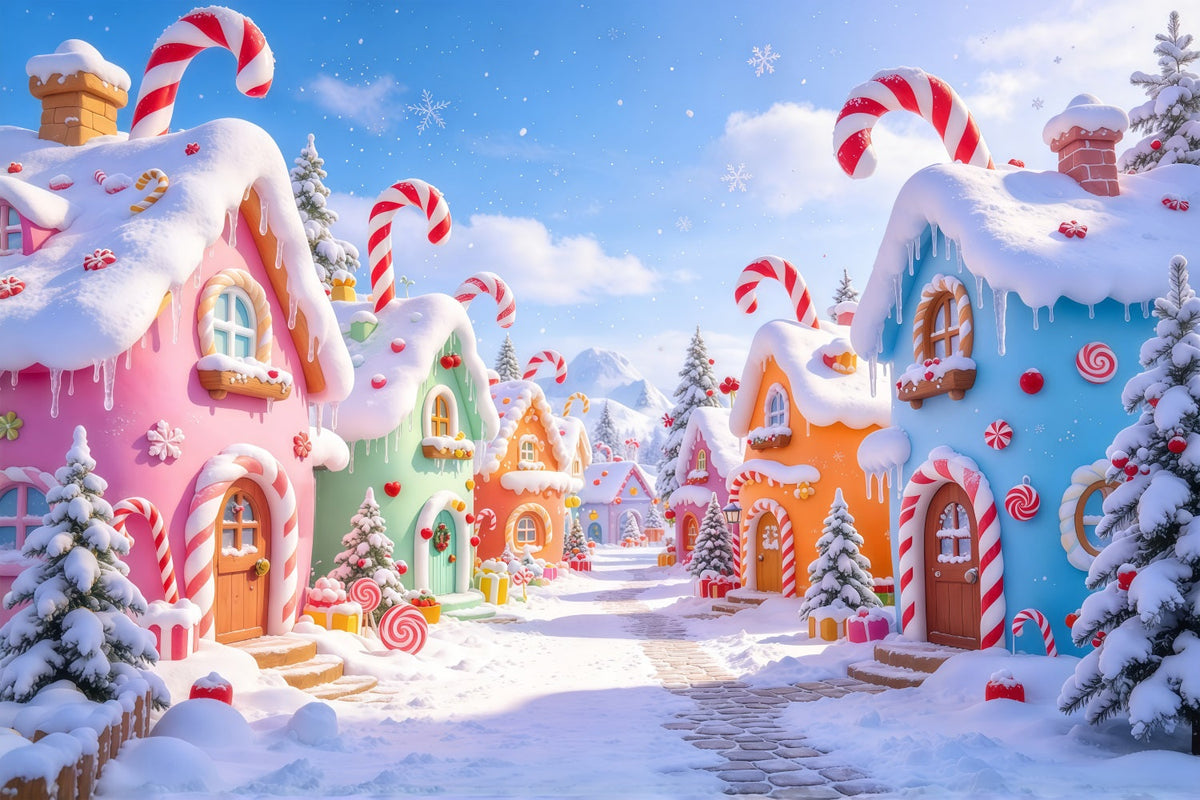 Backdrop For Christmas Photos Pastel Candy Village Street Whimsical Christmas Backdrop UK GQ69-76