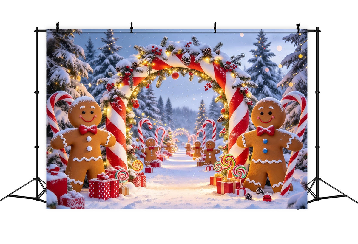 Christmas Backdrop Portrait Gingerbread Snowy Forest Path Candy Cane Photo Backdrop UK GQ69-80