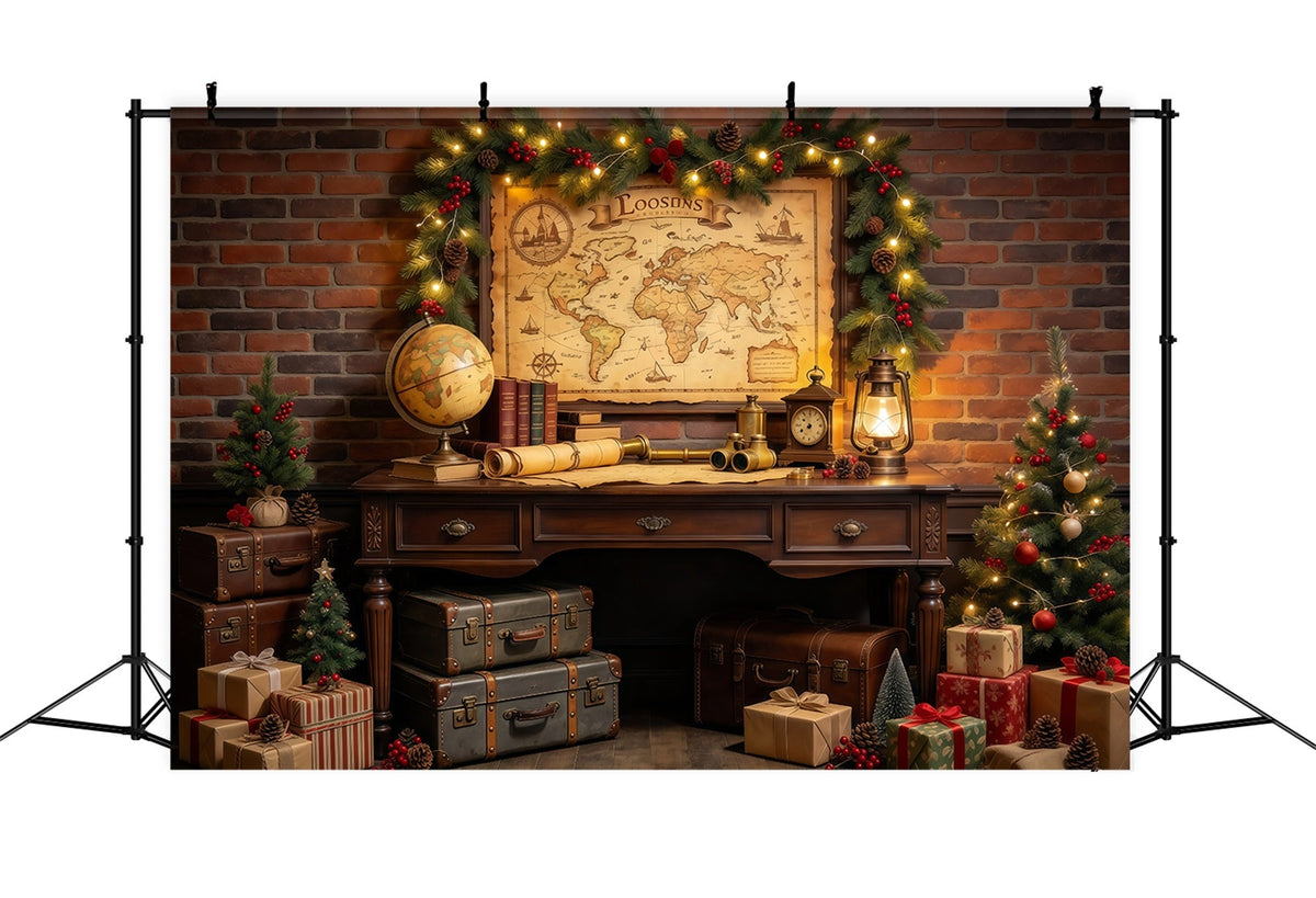 Christmas Around The World Backdrop Vintage Travel Map Display Vintage Christmas Backdrops UK GQ69-82