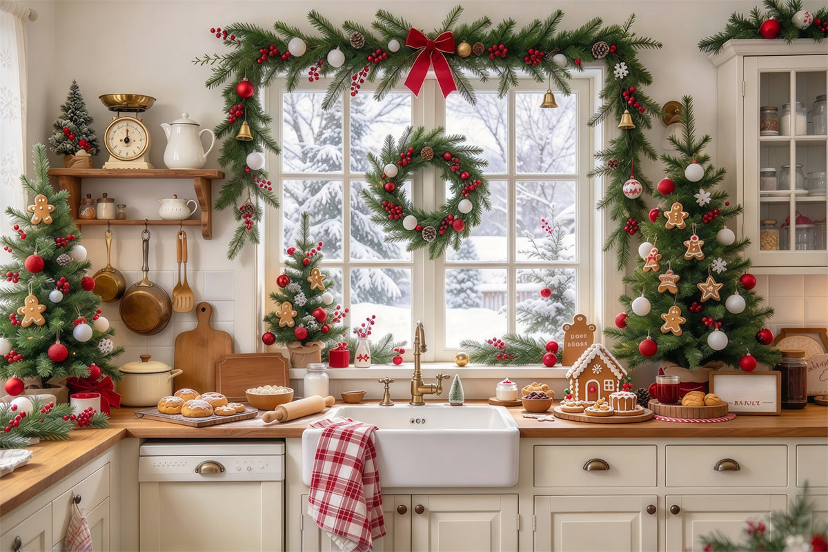 Large Christmas Scene Backdrop Festive Kitchen Window Display Christmas Baking Backdrop UK GQ69-83