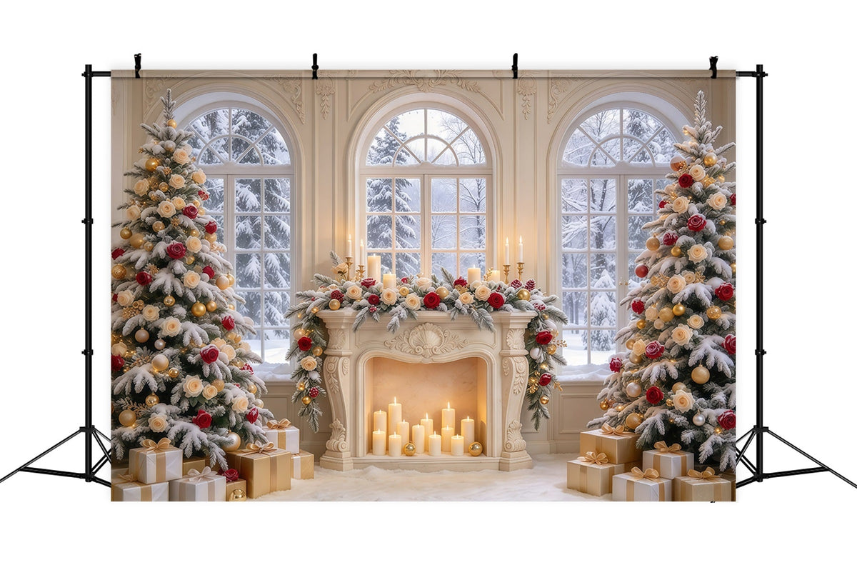 High Resolution Christmas Backdrop Photography Rose Fireplace Winter Elegance Elegant Christmas Backdrops UK GQ69-87