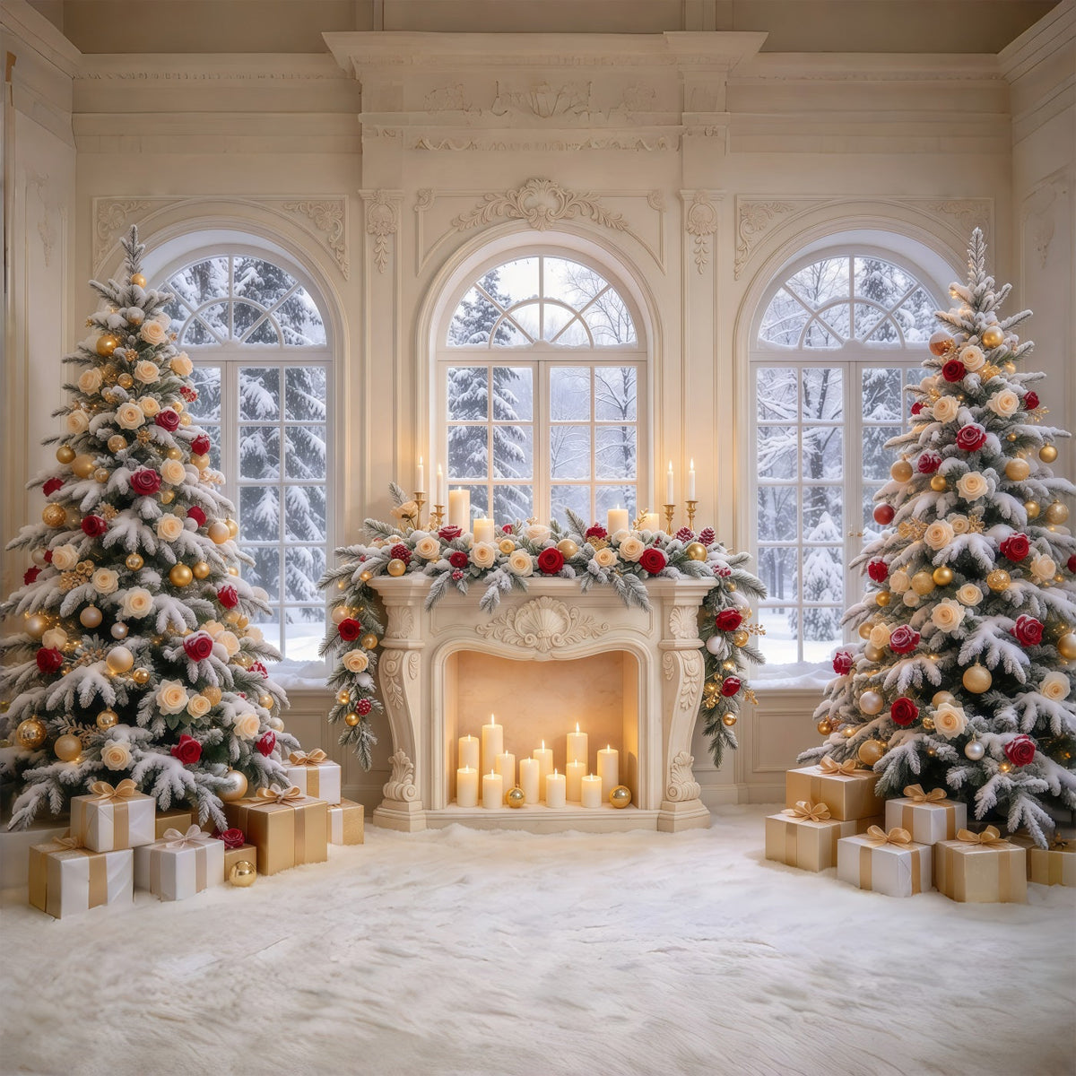 High Resolution Christmas Backdrop Photography Rose Fireplace Winter Elegance Elegant Christmas Backdrops UK GQ69-87