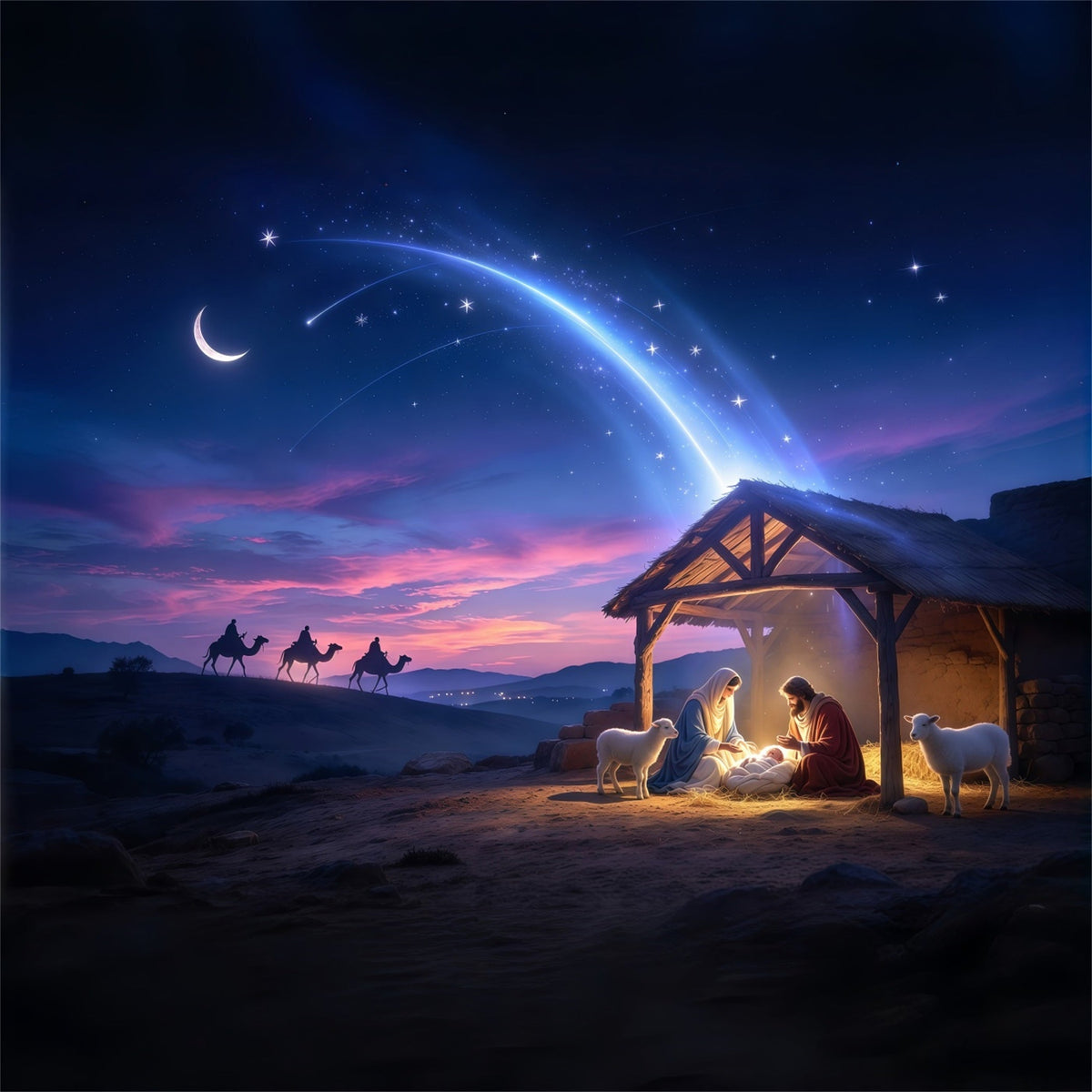Nativity Scene Backdrop For Play Starlit Moon Desert Night Bethlehem Backdrops UK GQ69-91