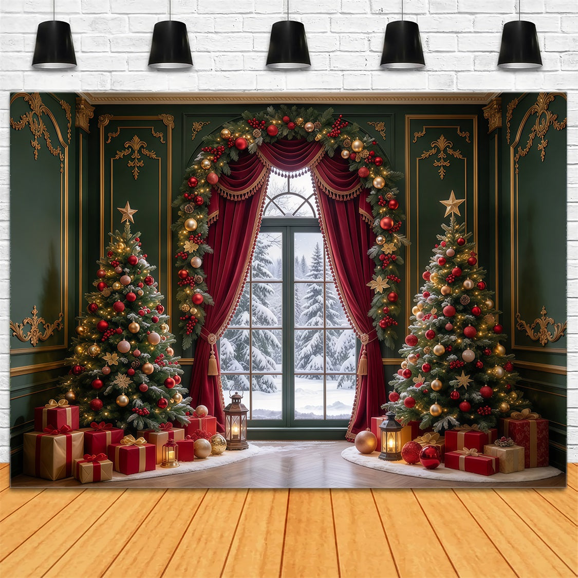 Christmas Backdrop Pictures Emerald Red Curtain Display Cloth Christmas Backdrop UK GQ69-96