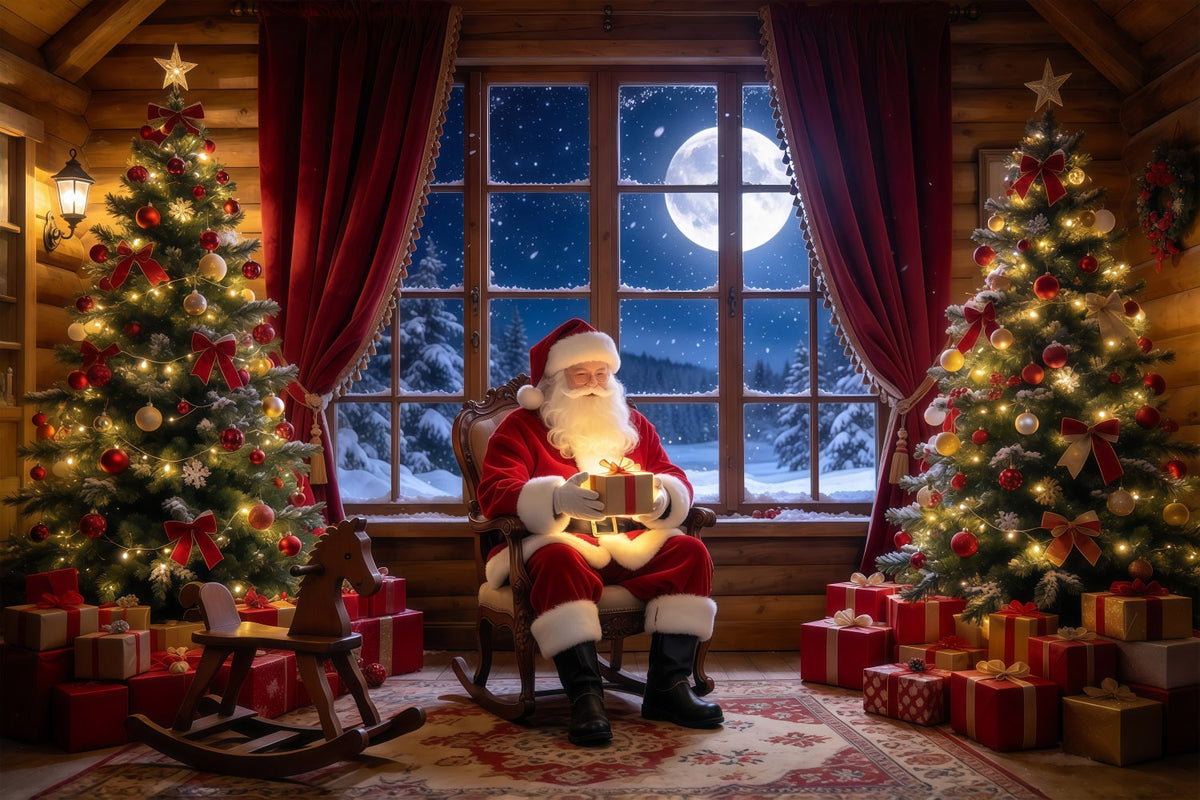 Santa Picture Backdrops Moonlit Window Gift Room Mall Santa Backdrop UK GQ69-98