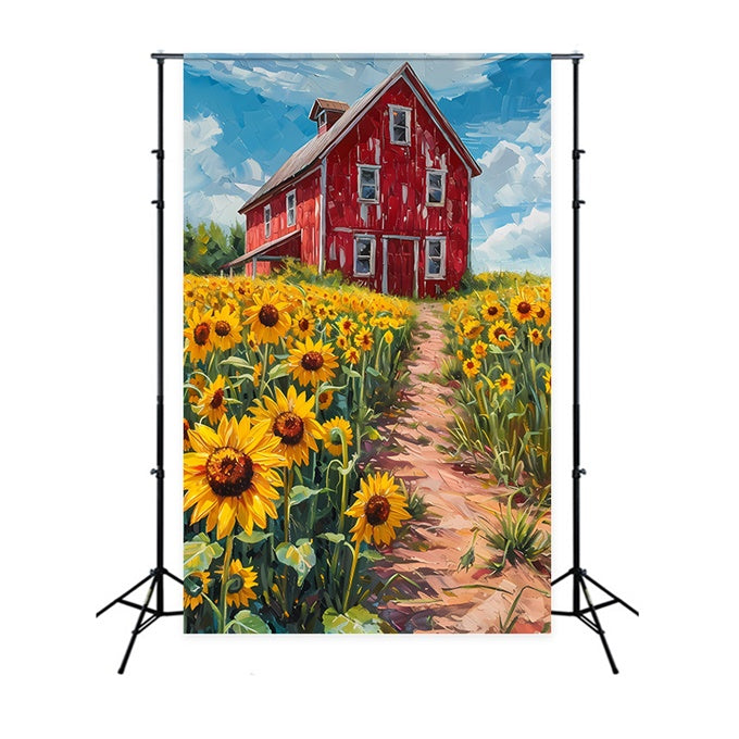 Backdrop Fine Art Rustic Red Barn Sunflowers Backdrop UK GTY-118