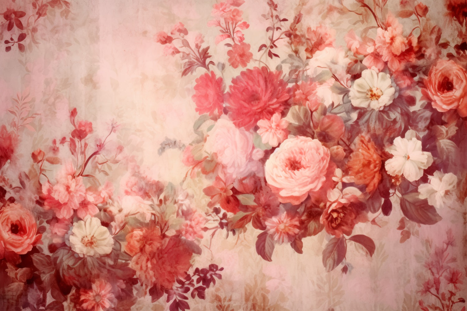 Backdrops Fine Art Vintage Red Bloom Watercolor Backdrop UK GTY-57