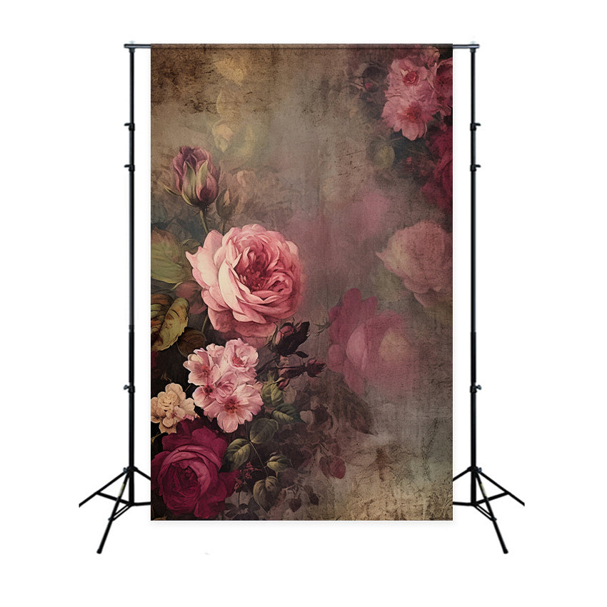 Backdrop Fine Art Vintage Peony Rose Painting Backdrop UK GTY-74