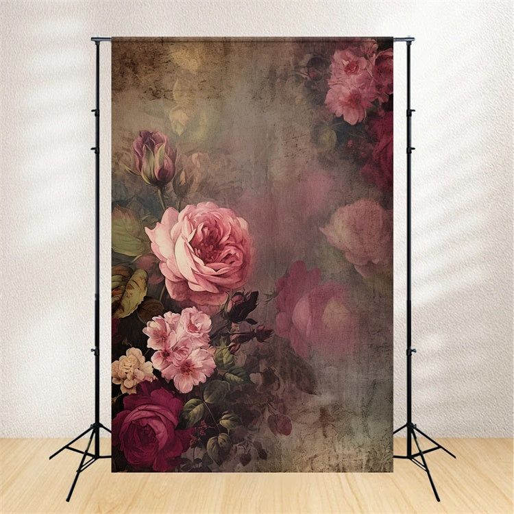 Backdrop Fine Art Vintage Peony Rose Painting Backdrop UK GTY-74