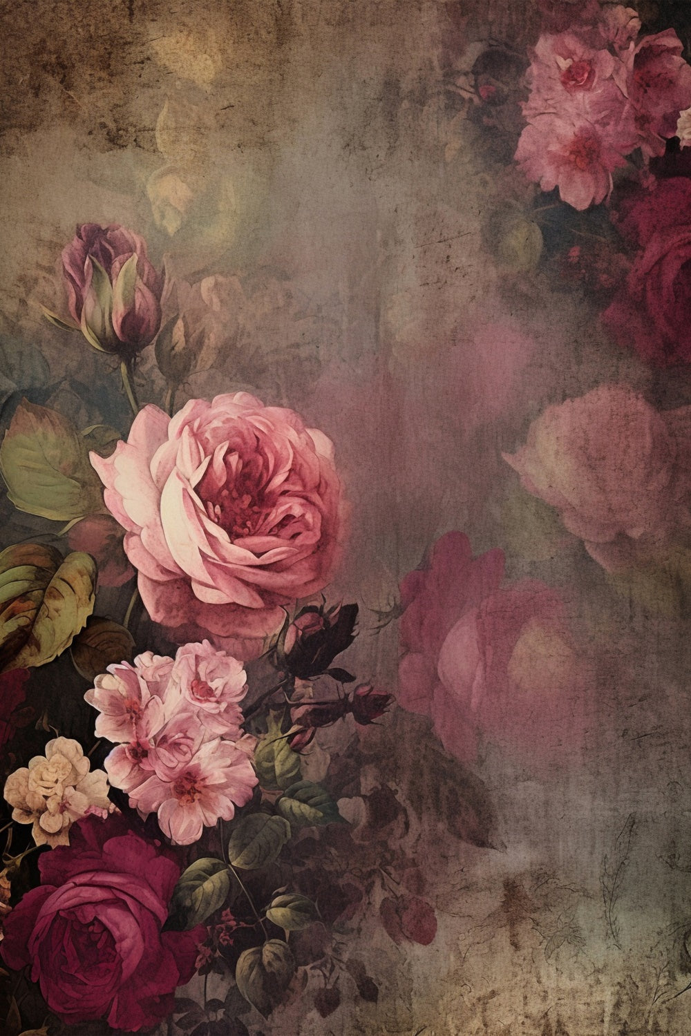 Backdrop Fine Art Vintage Peony Rose Painting Backdrop UK GTY-74