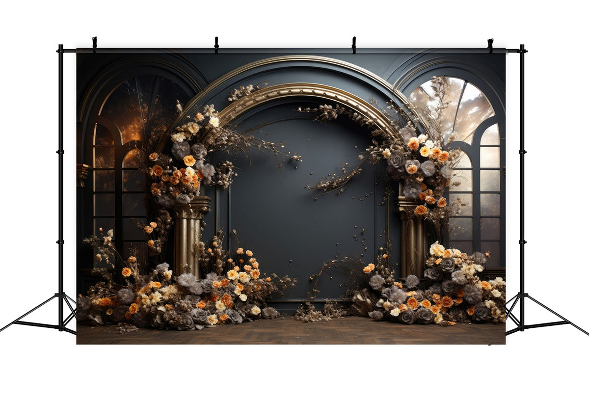 Maternity Photo Backdrops Dark Opulent Floral Arch Backdrop UK GTY2-14