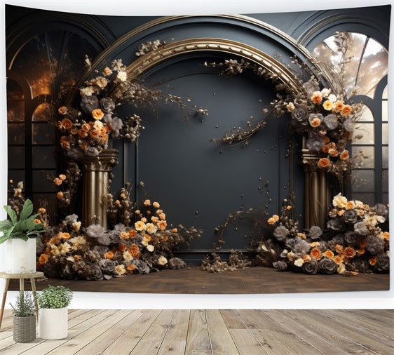 Maternity Photo Backdrops Dark Opulent Floral Arch Backdrop UK GTY2-14