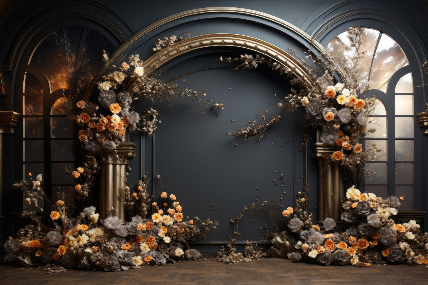 Maternity Photo Backdrops Dark Opulent Floral Arch Backdrop UK GTY2-14