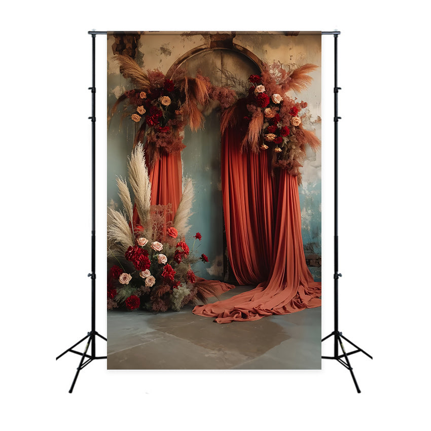 Backdrop For Maternity Photoshoot Dark Vintage Floral Arch Backdrop UK GTY2-24