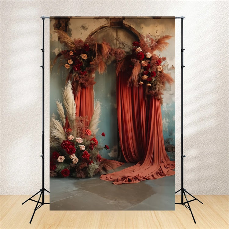 Backdrop For Maternity Photoshoot Dark Vintage Floral Arch Backdrop UK GTY2-24