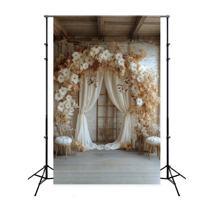 Maternity Photography Backdrops Cream Flower Draped Arch Backdrop UK GTY2-25