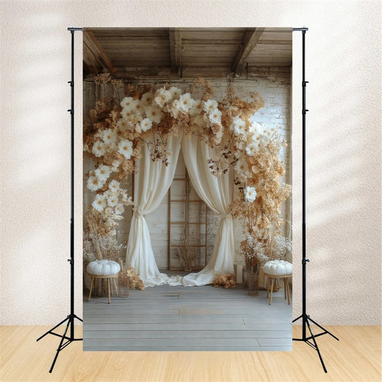 Maternity Photography Backdrops Cream Flower Draped Arch Backdrop UK GTY2-25