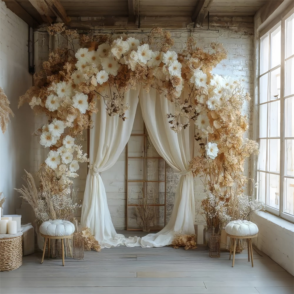 Maternity Photography Backdrops Cream Flower Draped Arch Backdrop UK GTY2-25