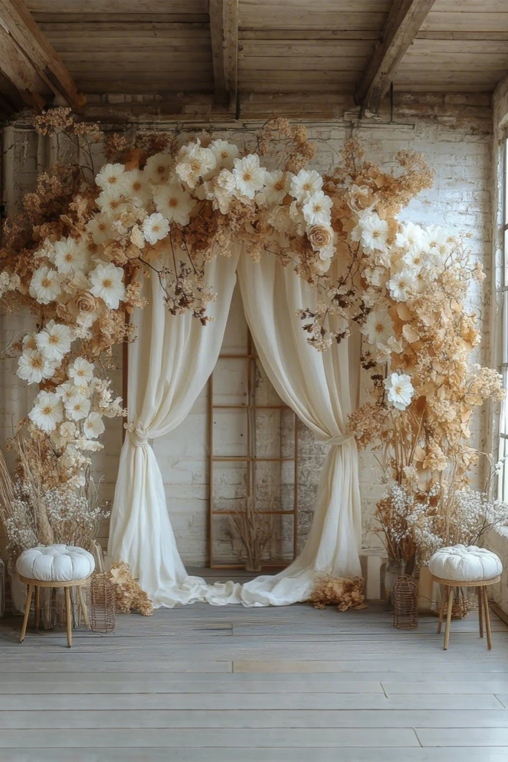 Maternity Photography Backdrops Cream Flower Draped Arch Backdrop UK GTY2-25