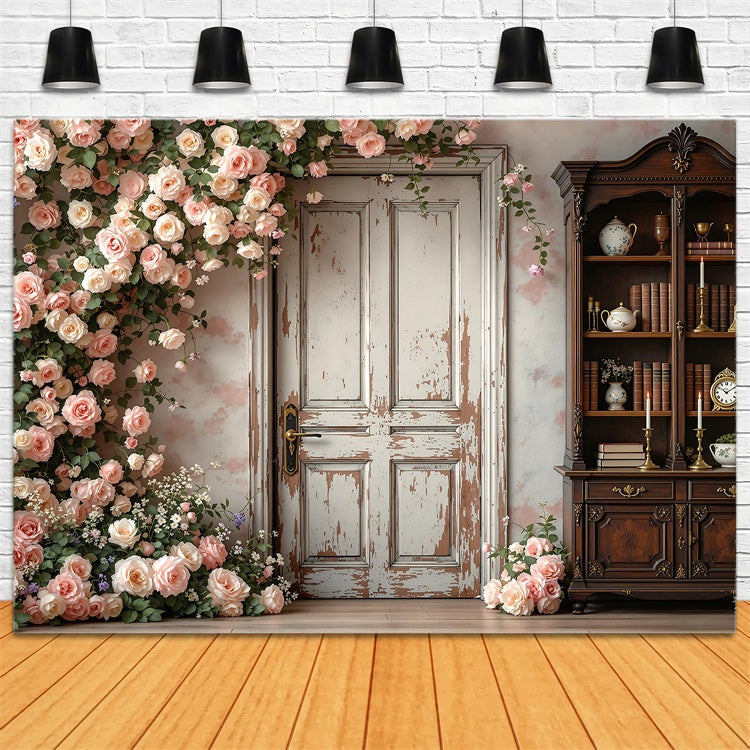 Maternity Shoot Backdrop Rustic Door Blooming Rose Backdrop UK GTY2-27