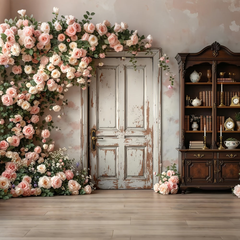 Maternity Shoot Backdrop Rustic Door Blooming Rose Backdrop UK GTY2-27