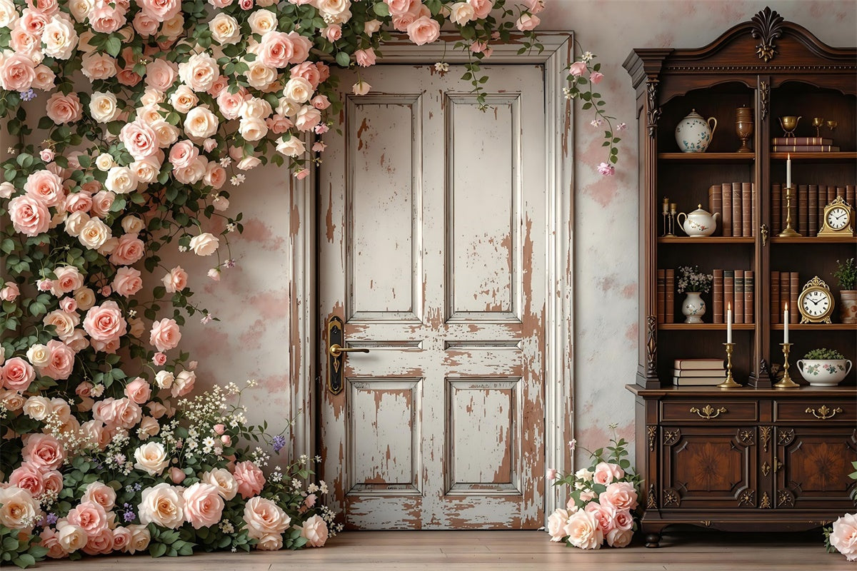 Maternity Shoot Backdrop Rustic Door Blooming Rose Backdrop UK GTY2-27