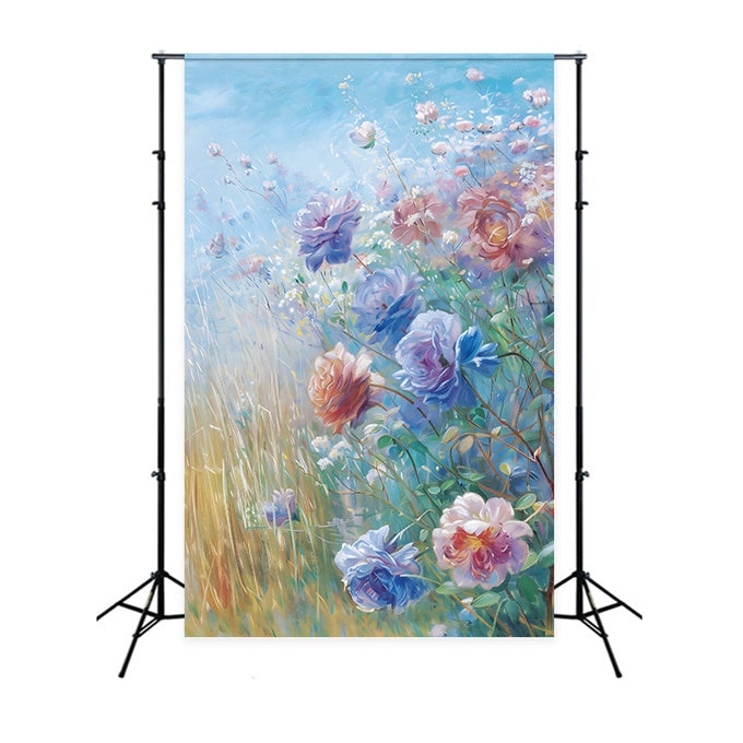 Maternity Backdrop Blue Sky Floral Oil Painting Backdrop UK GTY2-38