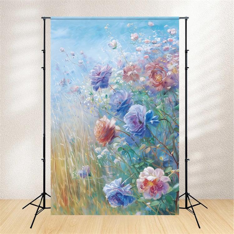 Maternity Backdrop Blue Sky Floral Oil Painting Backdrop UK GTY2-38