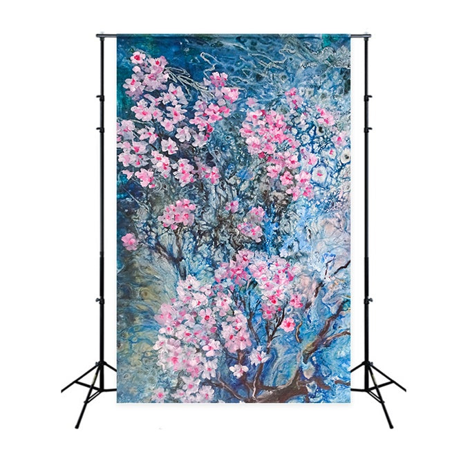 Maternity Photoshoot Backdrop Mystical Blue Cherry Bloom Backdrop UK GTY2-39